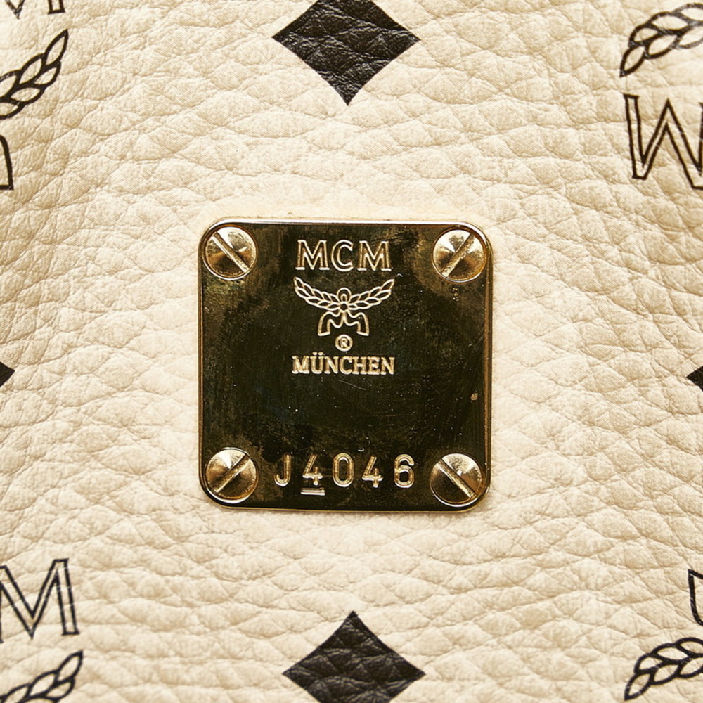 MCM Visetos Handbag Beige White PVC Leather Ladies - Picture 8 of 9